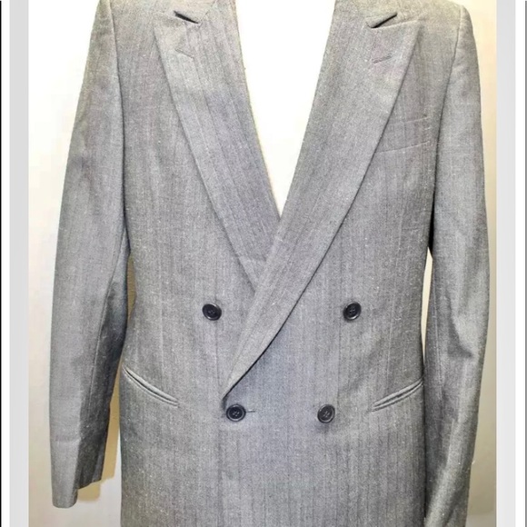 Pierre Cardin Men Blazer Gray Pin Stripe 38R Wool Blend Double Breasted Lined - Picture 4 of 15